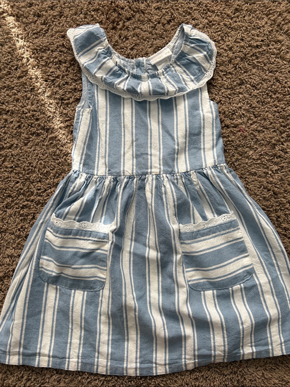 Rachel Zoe Blue & White Striped Ruffle Neck Dress
